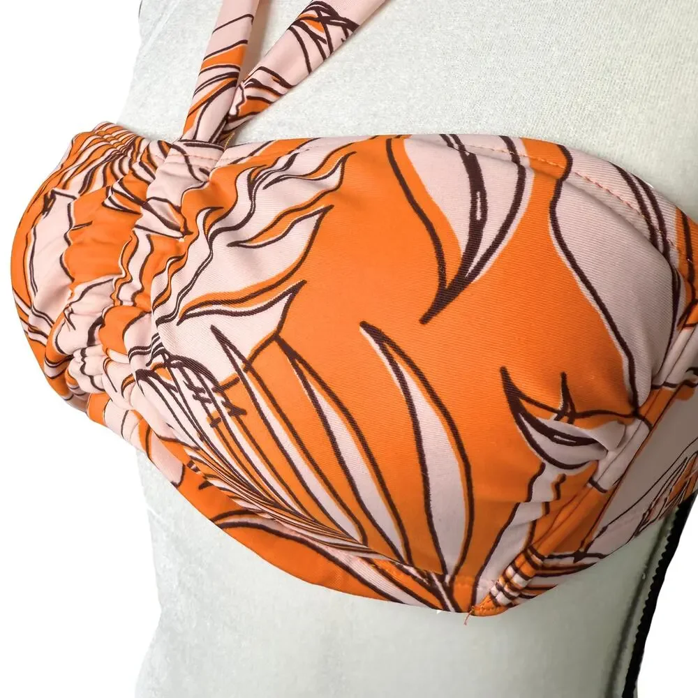 Kona Sol Target Tropical Floral Multiway Bralette Bikini Top Size Small Orange